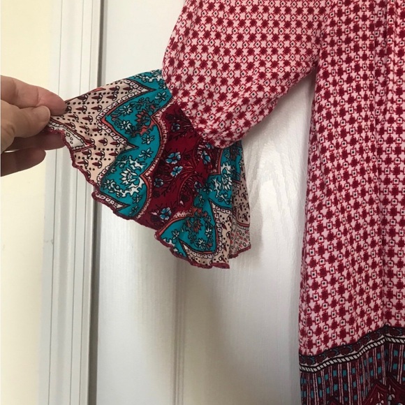 Bohemian Red and Teal Dress - Picture 2 of 2